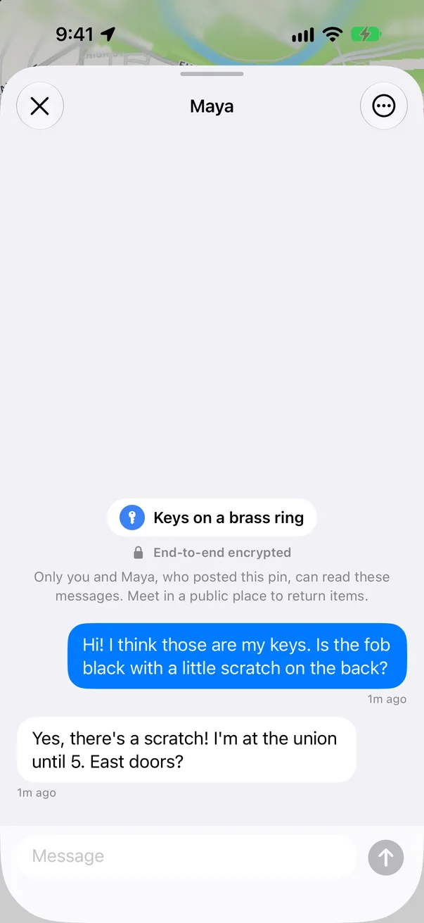An end-to-end encrypted conversation about found keys